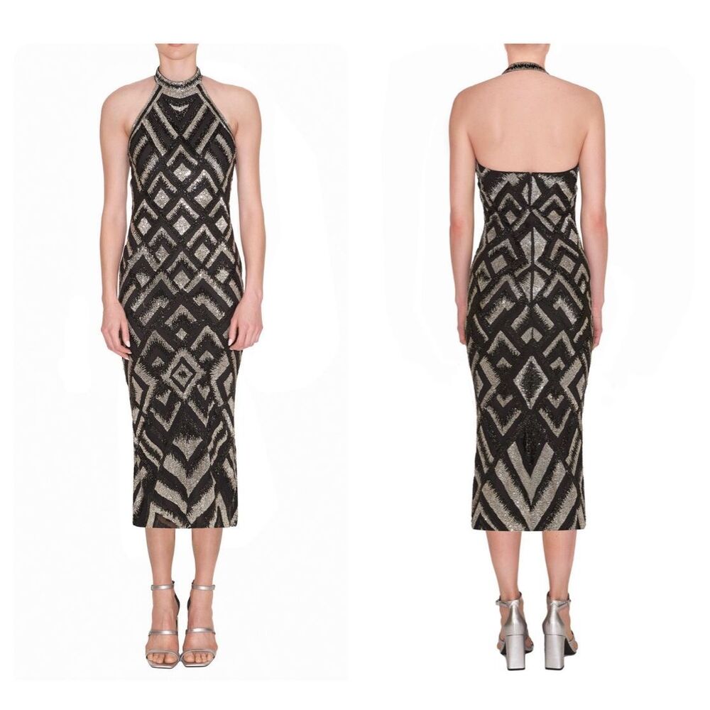 NWT REEM ACRA BEADED HALTER NECK MIDI DRESS Size 10 $2995